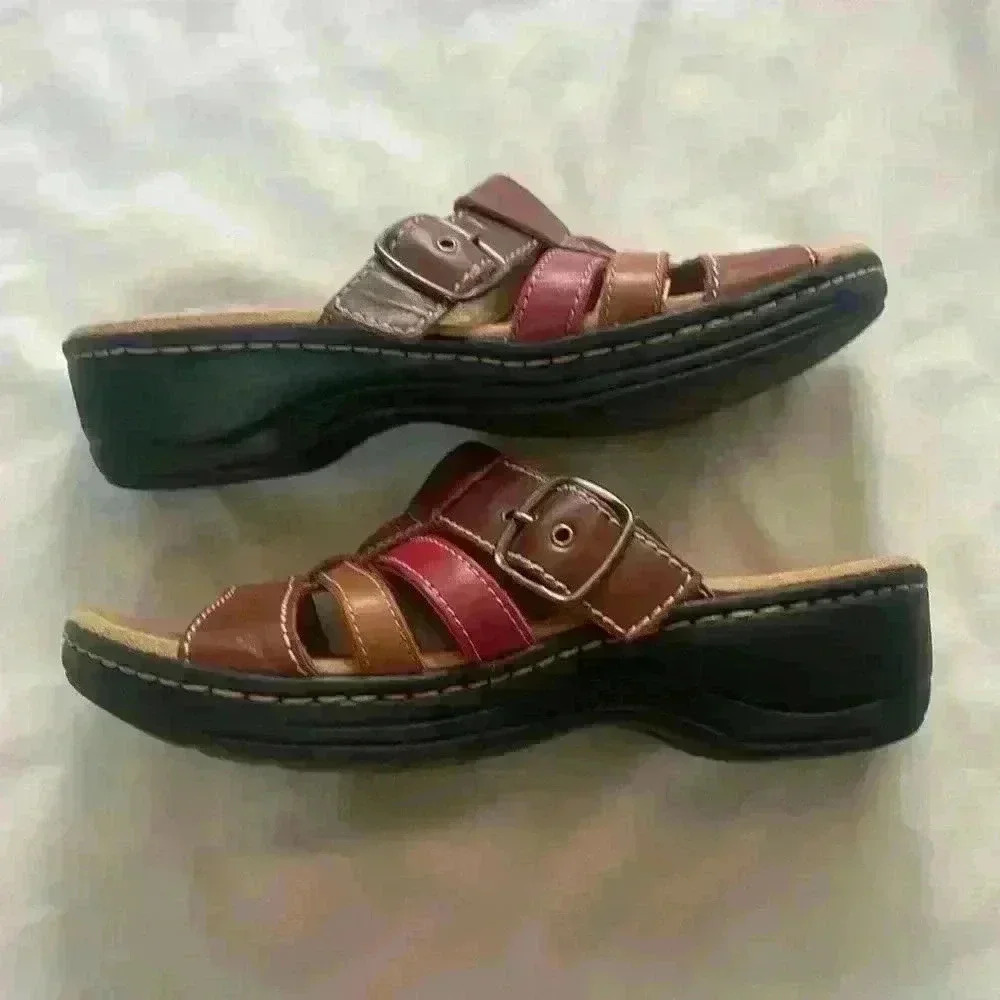 Clarks Women's Brown Strappy Leather Comfort Sandals Adjustable Buckle Size 7 - Picture 5 of 7